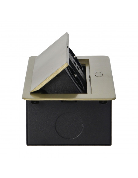 Gniazda meblowe wpuszczane w blat z płaskim frezowanym rantem i ładowarką USB, 2x2P+Z, 2xUSB, mosiądz