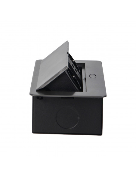 Gniazda meblowe wpuszczane w blat z płaskim frezowanym rantem i ładowarką USB, 2x2P+Z, 2xUSB, grafit