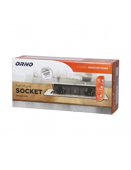 Gniazda meblowe wpuszczane w blat z płaskim frezowanym rantem, ładowarką USB i przewodem 1,5m, 2x2P+Z, 2xUSB, złote