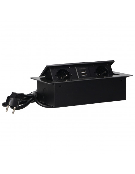  Gniazda meblowe wpuszczane w blat z płaskim frezowanym rantem, ładowarką USB i przewodem 1,5m, 2x2P+Z, 2xUSB,...