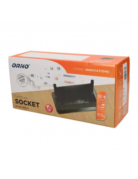  Gniazdo meblowe wpuszczane w blat z płaskim frezowanym rantem, szczotką przeciwkurzową, ładowarką USB i przewodem...