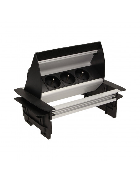 Gniazdo meblowe wpuszczane w blat ze szczotką przeciwkurzową i przewodem 1,8m, 3x2P+Z