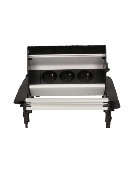 Gniazdo meblowe wpuszczane w blat ze szczotką przeciwkurzową i przewodem 1,8m, 3x2P+Z