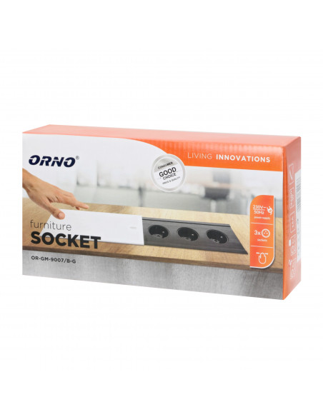 Gniazdo meblowe wpuszczane w blat 3x2P+Z z przesuwną pokrywką