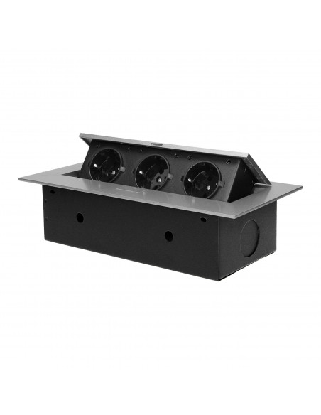 Gniazdo meblowe wpuszczane w blat z płaskim rantem, 3x2P+Z (Schuko),srebrne