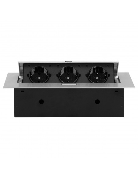 Gniazdo meblowe wpuszczane w blat z płaskim rantem, 3x2P+Z (Schuko),srebrne