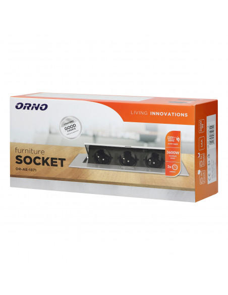 Gniazdo meblowe wpuszczane w blat z płaskim rantem, 3x2P+Z (Schuko), czarne