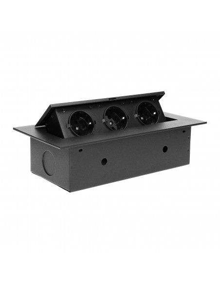 Gniazdo meblowe wpuszczane w blat z płaskim rantem, 3x2P+Z (Schuko), czarne