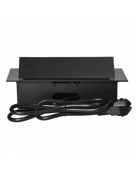 Gniazdo meblowe wpuszczane w blat z płaskim rantem, 3 gniazdami 2P+Z (Schuko) oraz przewodem 1,5m (3x1,5mm²), czarne