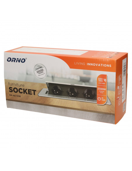 Gniazdo meblowe wpuszczane w blat z płaskim frezowanym rantem,  3x2P+Z, srebrne, wersja schuko