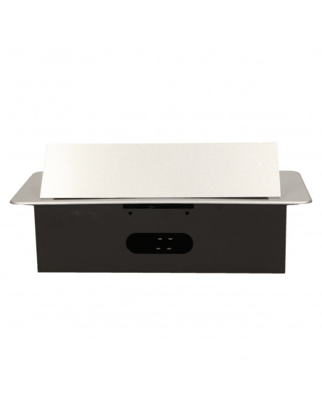 Gniazdo meblowe wpuszczane w blat z płaskim frezowanym rantem,  3x2P+Z, srebrne, wersja schuko