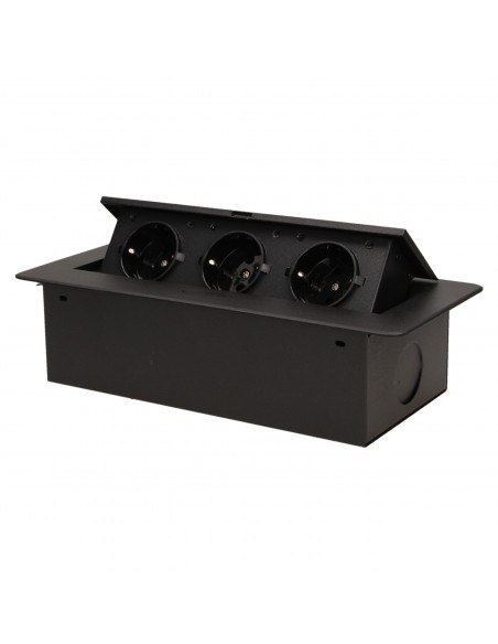 Gniazdo meblowe wpuszczane w blat z płaskim frezowanym rantem,  3x2P+Z, czarne, wersja schuko