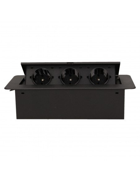 Gniazdo meblowe wpuszczane w blat z płaskim frezowanym rantem,  3x2P+Z, czarne, wersja schuko