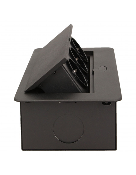 Gniazdo meblowe wpuszczane w blat z płaskim frezowanym rantem,  3x2P+Z, czarne, wersja schuko