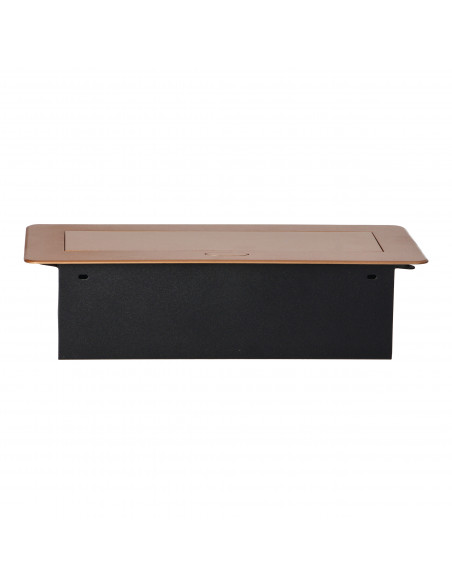 Gniazdo meblowe wpuszczane w blat z płaskim rantem, 3 gniazdami 2P+Z (Schuko), złote, bez przewodu