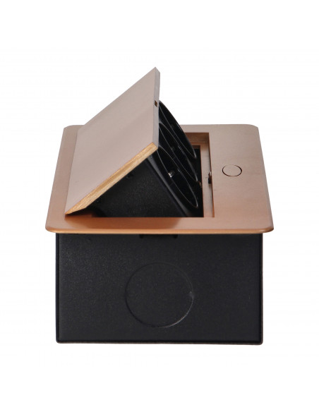 Gniazdo meblowe wpuszczane w blat z płaskim rantem, 3 gniazdami 2P+Z (Schuko), złote, bez przewodu