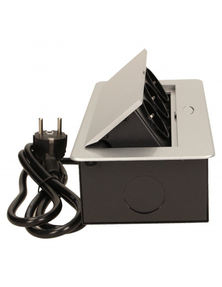 Gniazdo meblowe wpuszczane w blat z płaskim frezowanym rantem i przewodem 1,5m,  3x2P+Z, srebrne, wersja schuko