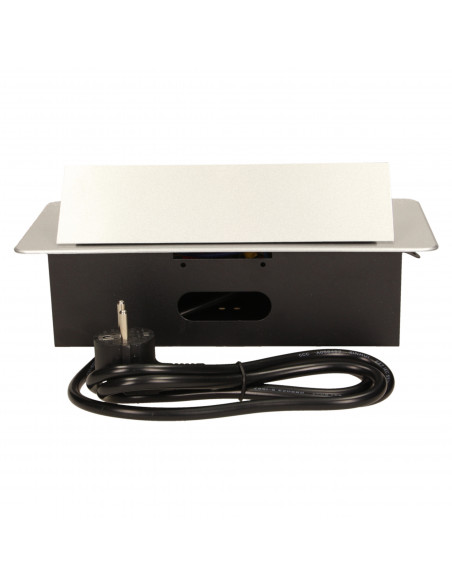 Gniazdo meblowe wpuszczane w blat z płaskim frezowanym rantem i przewodem 1,5m,  3x2P+Z, srebrne, wersja schuko