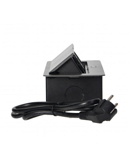  Gniazda meblowe wpuszczane w blat z płaskim frezowanym rantem, ładowarką USB i przewodem 1,5m, 2x2P+Z (Schuko),...