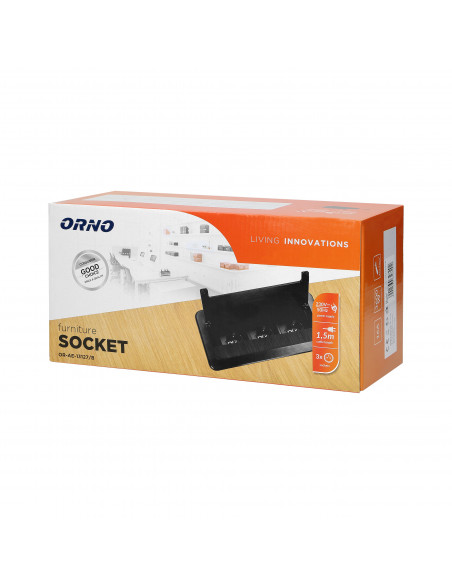  Gniazdo meblowe wpuszczane w blat z płaskim frezowanym rantem, szczotką przeciwkurzową i przewodem 1,5m, 3x2P+Z,...