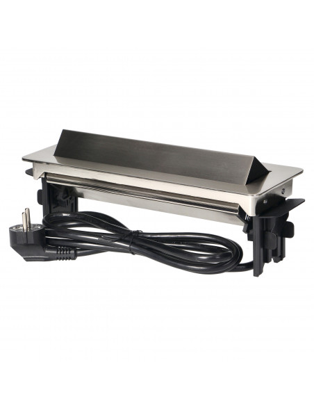 Gniazdo meblowe wpuszczane w blat w niklowanej obudowie z ładowarką USB i przewodem 1,8m, 3x2P+Z (Schuko), 2xUSB