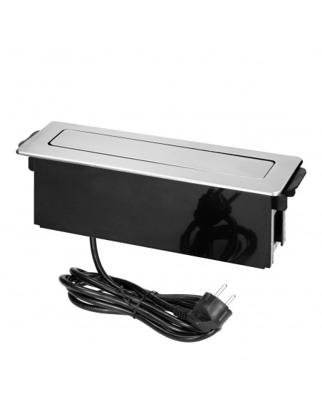  Gniazdo meblowe wysuwane z blatu z płaskim frezowanym rantem, ładowarką USB i przewodem 2m, 3 gniazda typ F, 2 x USB...