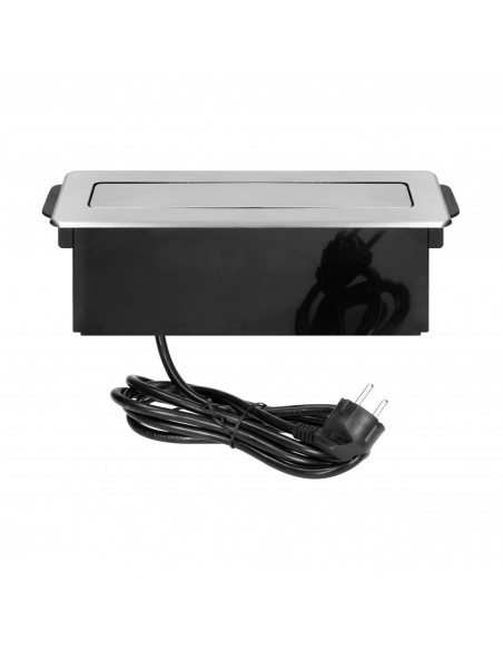  Gniazdo meblowe wysuwane z blatu z płaskim frezowanym rantem, ładowarką USB i przewodem 2m, 3 gniazda typ F, 2 x USB...