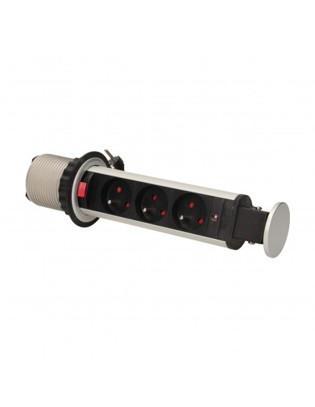 Gniazdo meblowe Ø6cm wysuwane z blatu z blokadą i przewodem 1,8m, 3x2P+Z