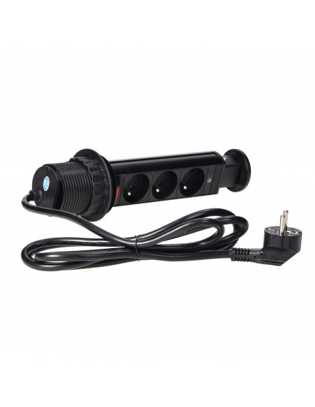 Gniazdo meblowe Ø6cm wysuwane z blatu z blokadą i przewodem 1,8m, 3x2P+Z, czarne