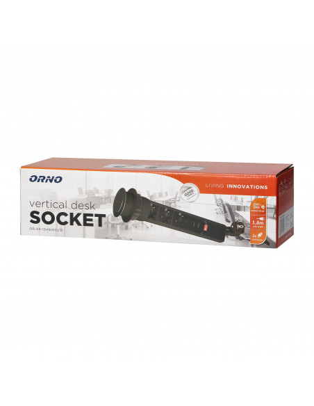 Gniazdo meblowe Ø6cm wysuwane z blatu z ładowarką USB, blokadą i przewodem 1,8m, 3x2P+Z, czarne