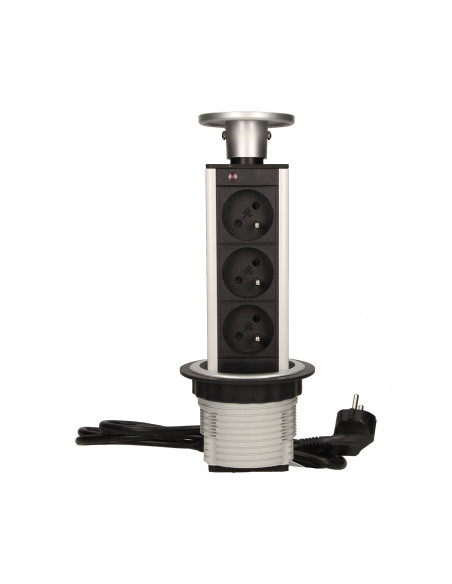 Gniazdo meblowe Ø8cm wysuwane z blatu  przewodem 1,8m, 3x2P+Z