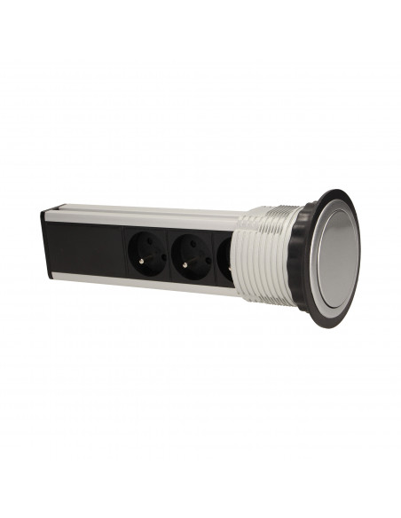 Gniazdo meblowe Ø8cm wysuwane z blatu  przewodem 1,8m, 3x2P+Z