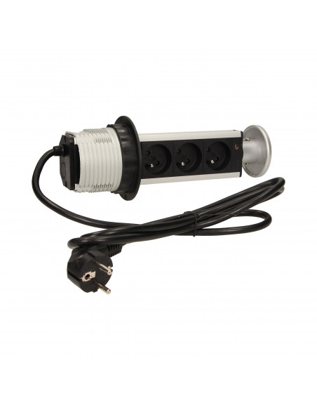 Gniazdo meblowe Ø8cm wysuwane z blatu  przewodem 1,8m, 3x2P+Z