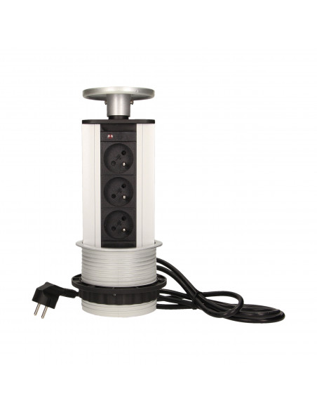 Gniazdo meblowe Ø10cm wysuwane z blatu z przewodem 1,8m, 3x2P+Z