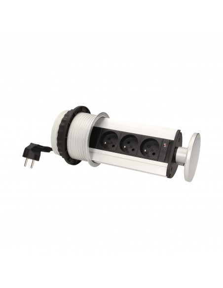 Gniazdo meblowe Ø10cm wysuwane z blatu z przewodem 1,8m, 3x2P+Z