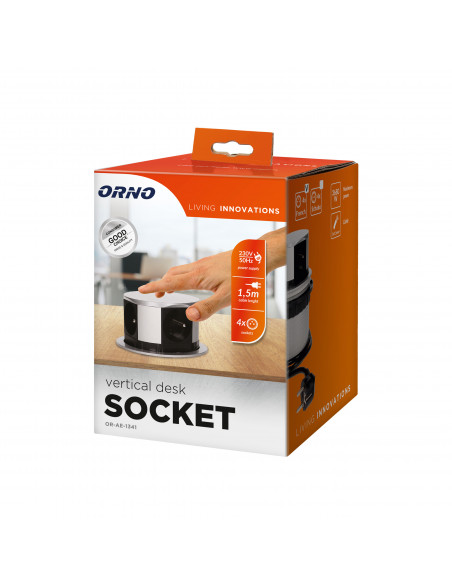 Gniazdo meblowe Ø10cm wysuwane z blatu z przewodem 1,5m, 4x2P+Z