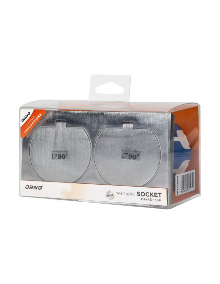 Hermetyczne gniazdo elektryczne podwójne, IP55 stal nierdzewna, z wiatroszczelną puszką montażową