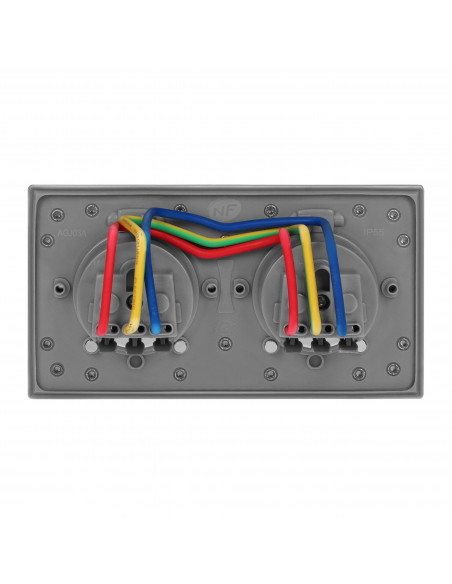 Hermetyczne gniazdo elektryczne podwójne, IP55 stal nierdzewna, z wiatroszczelną puszką montażową