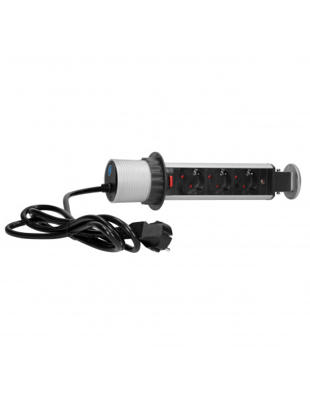 Gniazdo meblowe Ø6cm wysuwane z blatu z blokadą i przewodem 1,8m, 3x2P+Z (Schuko)