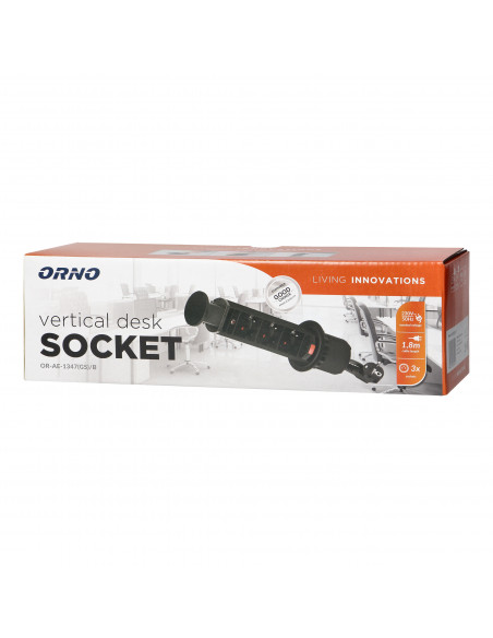 Gniazdo meblowe Ø6cm wysuwane z blatu z blokadą i przewodem 1,8m, 3x2P+Z (Schuko), czarne