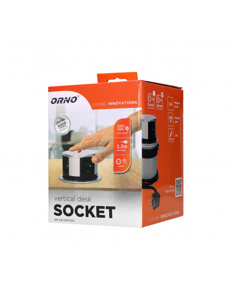 Gniazdo meblowe Ø10cm wysuwane z blatu z przewodem 1,5m, 4x2P+Z, wersja schuko