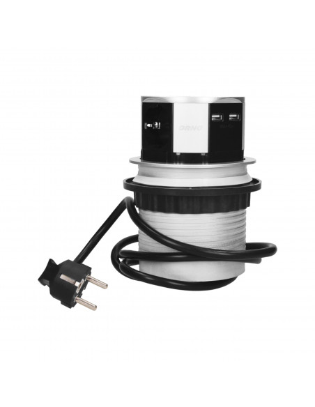 Gniazdo meblowe Ø10cm wysuwane z blatu z ładowarką USB i przewodem 1,5m, 3x2P+Z, 2xUSB, wersja schuko