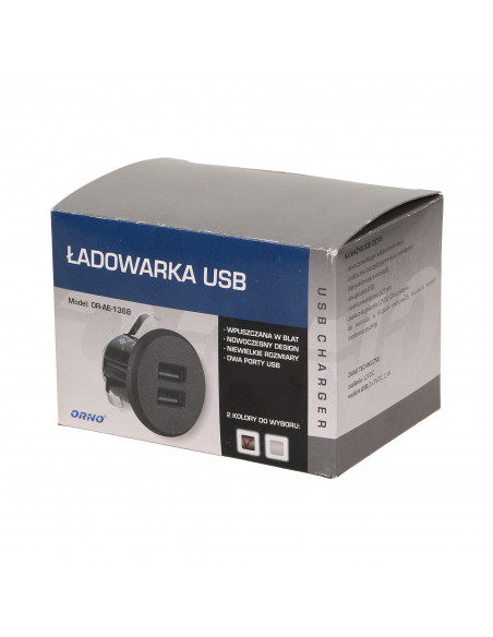 Ładowarka 2xUSB wpuszczana w blat, czarna