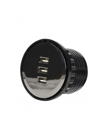 Ładowarka 3xUSB wpuszczana w blat, 5V total 3.1A, max. 2,1A/port, przewód 1,5m, czarny połysk 