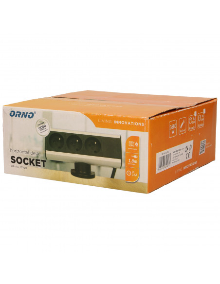 Gniazdo meblowe z uchwytem montażowym i przewodem 1,8m, 3x2P+Z