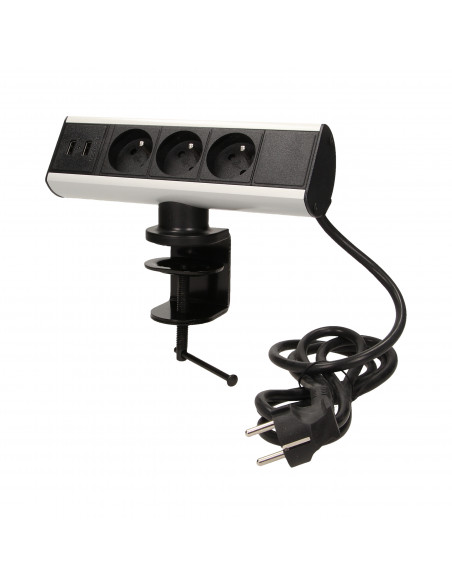 Gniazdo meblowe z uchwytem montażowym, ładowarką USB i przewodem 1,8m, 3x2P+Z, 2xUSB