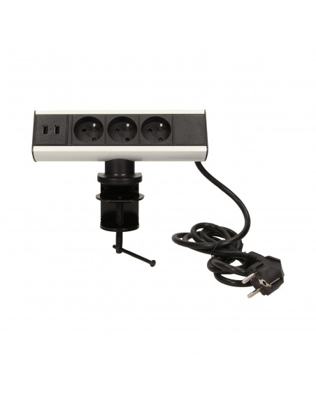 Gniazdo meblowe z uchwytem montażowym, ładowarką USB i przewodem 1,8m, 3x2P+Z, 2xUSB