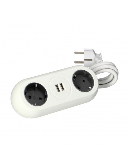  Gniazdo meblowe z uchwytem montażowym,  ładowarką USB, 2 gniazda 2P+Z (Schuko), 2xUSB, przewód 3x1,5mm² - 1,4m,...