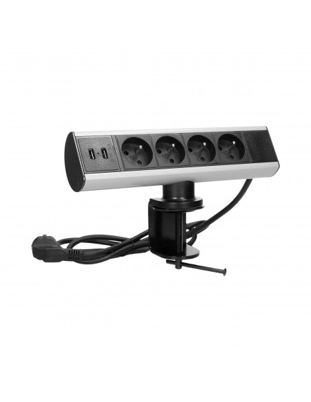 Gniazdo meblowe z uchwytem montażowym, ładowarką USB i przewodem 1,8m, 4x2P+Z, 2xUSB