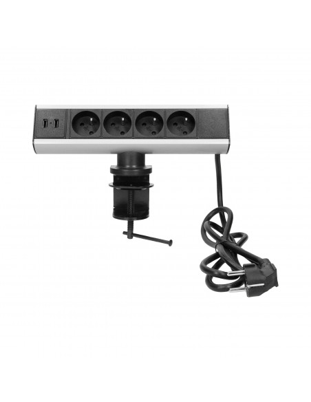 Gniazdo meblowe z uchwytem montażowym, ładowarką USB i przewodem 1,8m, 4x2P+Z, 2xUSB